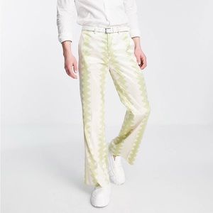 ASOS DESIGN // smart flared pants with pastel green abstract stripe